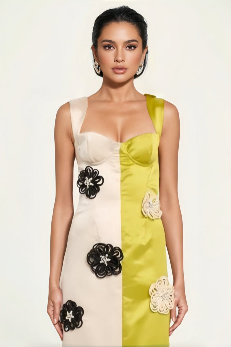 Xylia Color Blocked Flower Bandage Maxi Dress