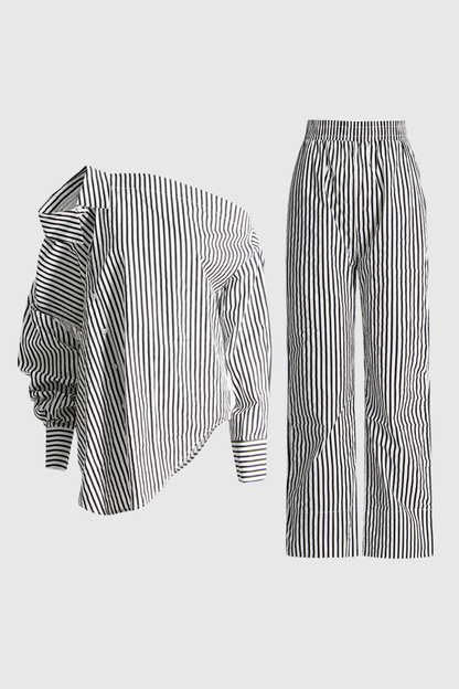 Agostino One Shouder Cutout Stripe Pants Set