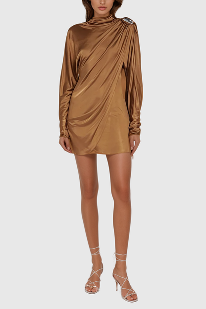 Agu Ruch Fringe Mini Dress in Khaki
