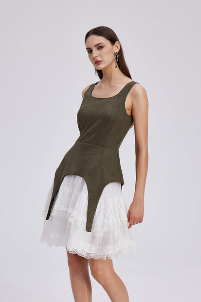 Ailis Ruffle Lace Sleeveless Mini Dress in Green