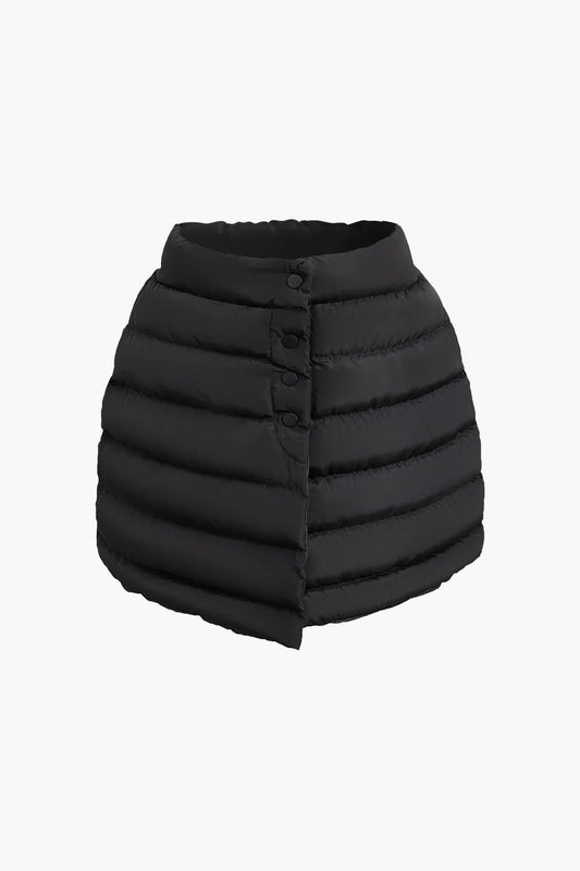 Aily Black Button Up Puffer Mini Skirt