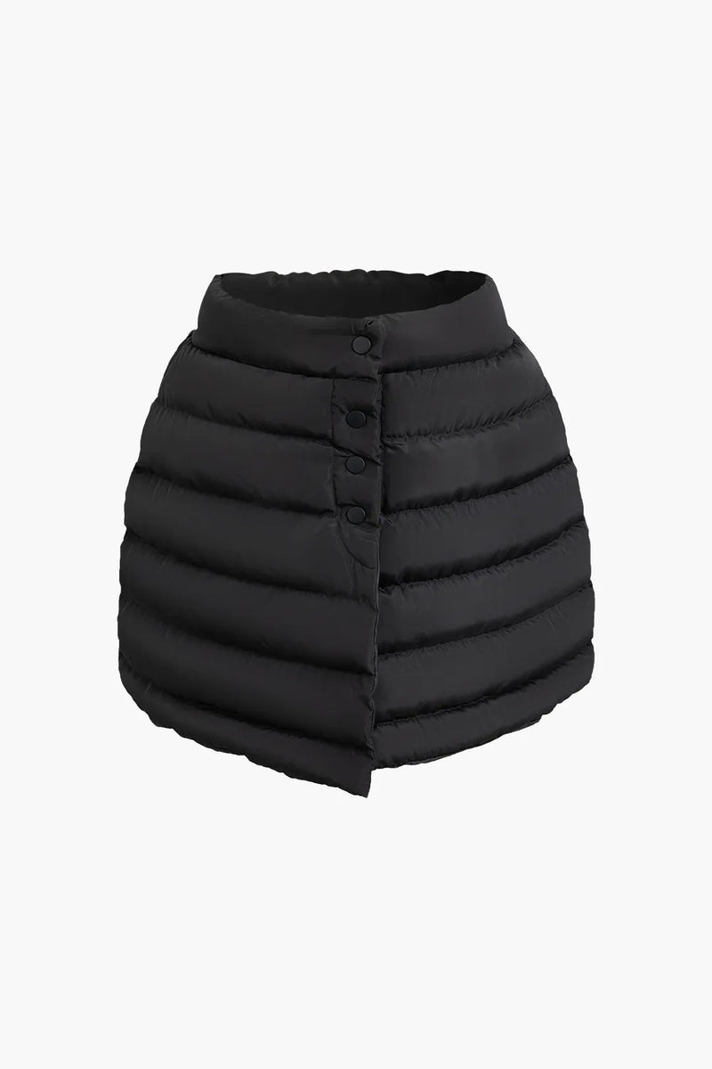 Aily Black Button Up Puffer Mini Skirt