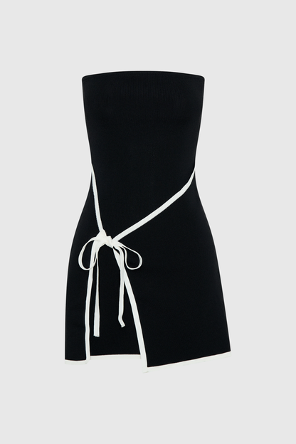 Ainsley Strapless Lace Up Knit Mini Dress in Black