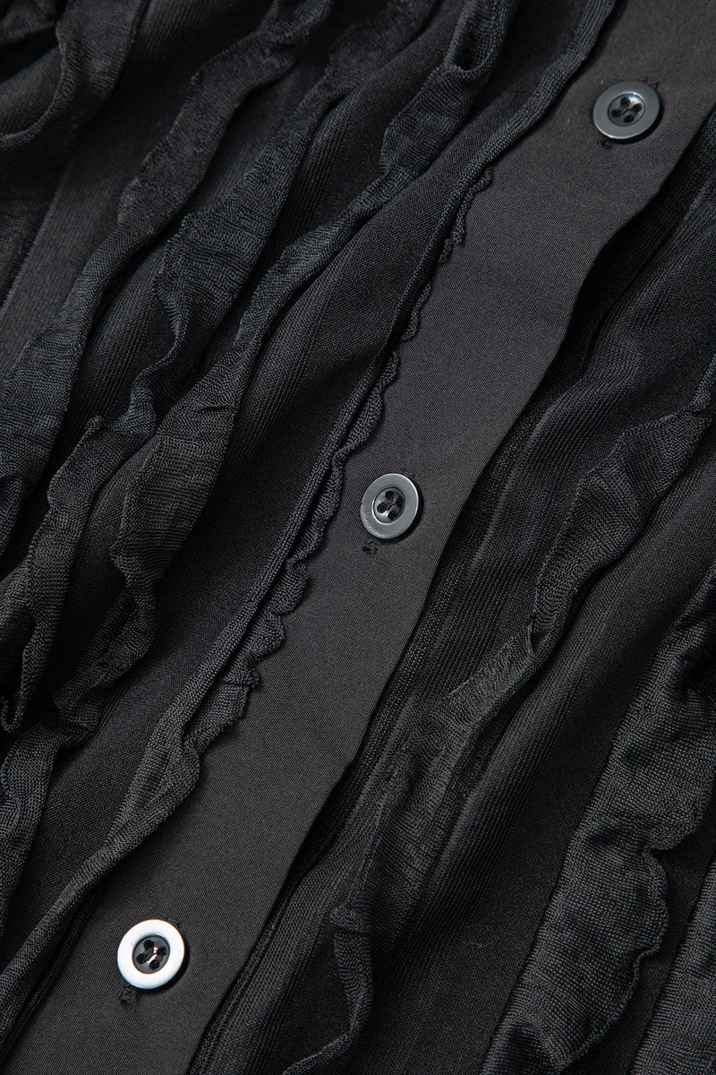 Pelze Black Button Slit Long Sleeve Maxi Dress