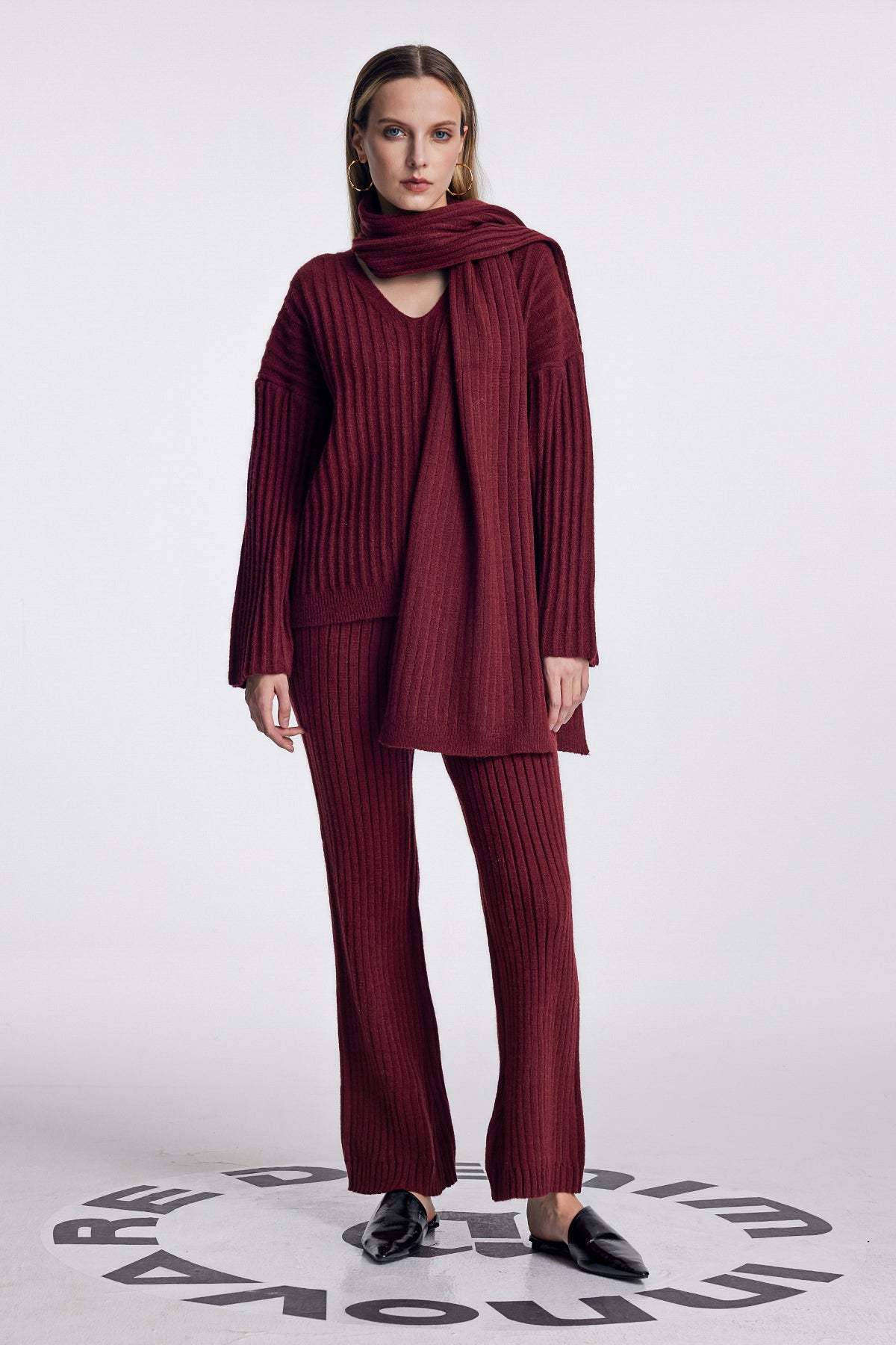 Alessia Shawl Lace Up Knit Pants Set in Red
