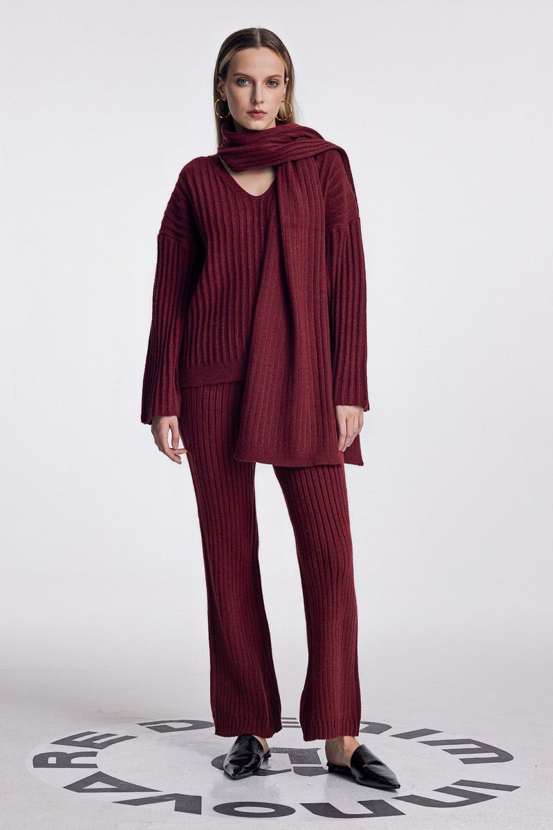 Alessia Shawl Lace Up Knit Pants Set in Red