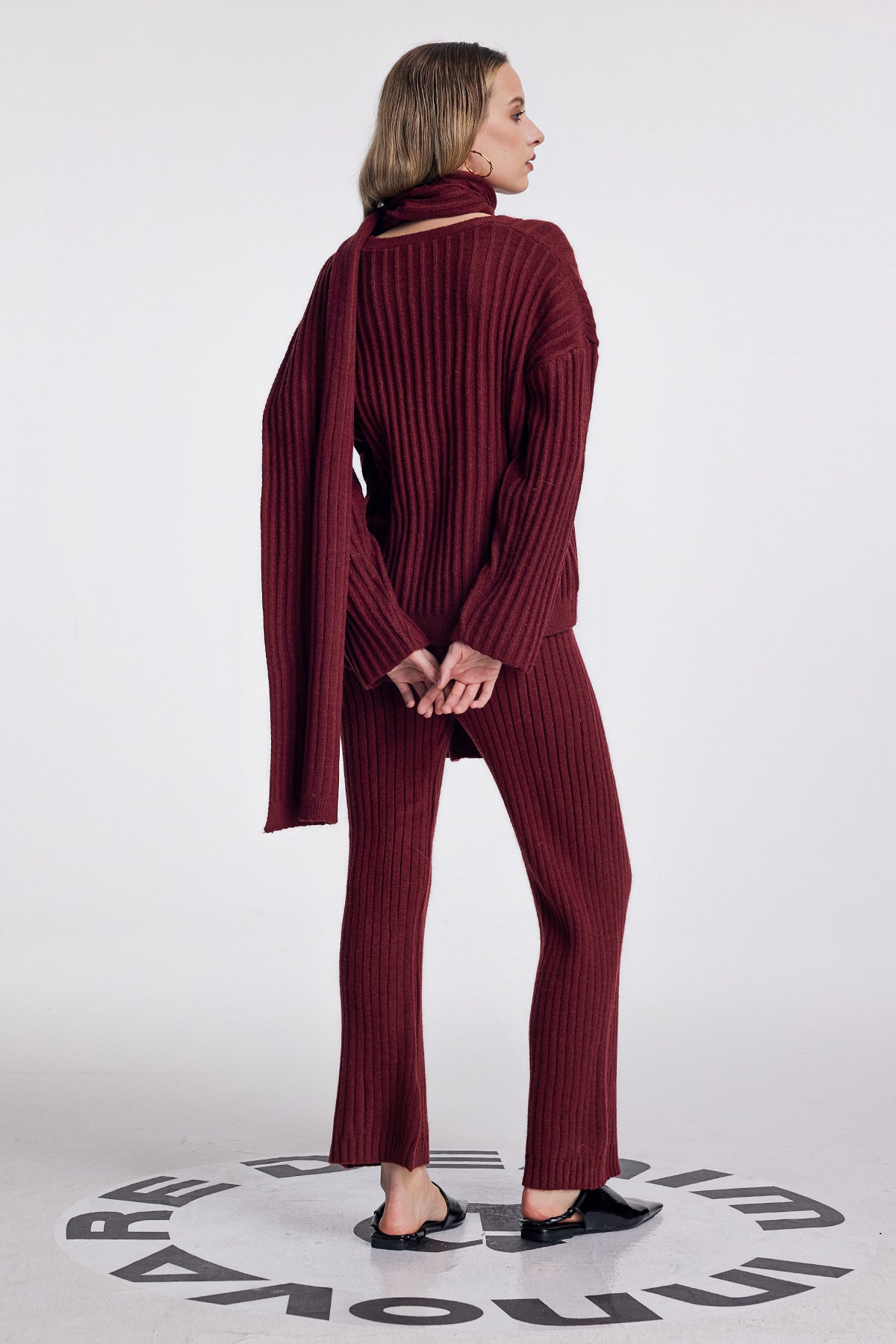 Alessia Shawl Lace Up Knit Pants Set in Red
