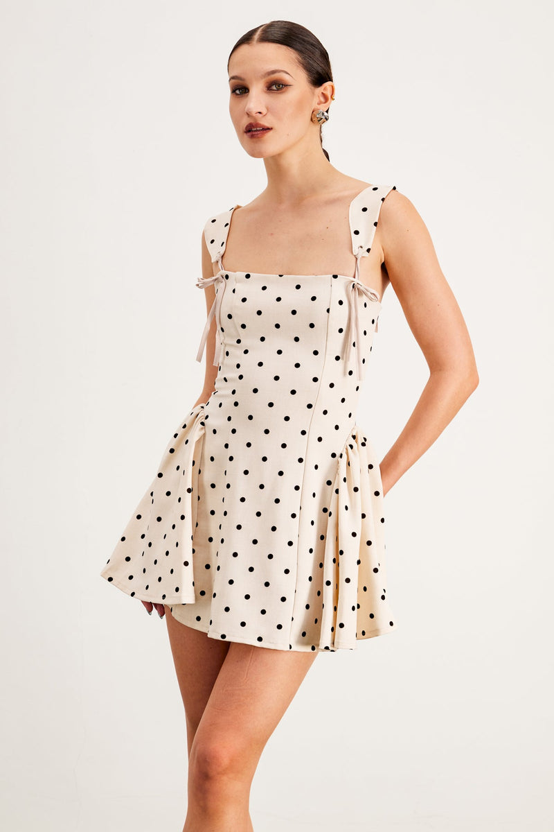 Aleta Lace Up Spaghetti Ruffle Mini Dress in White
