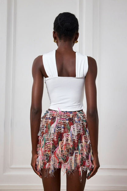 Alianna Fringe Stripe Mini Skirt