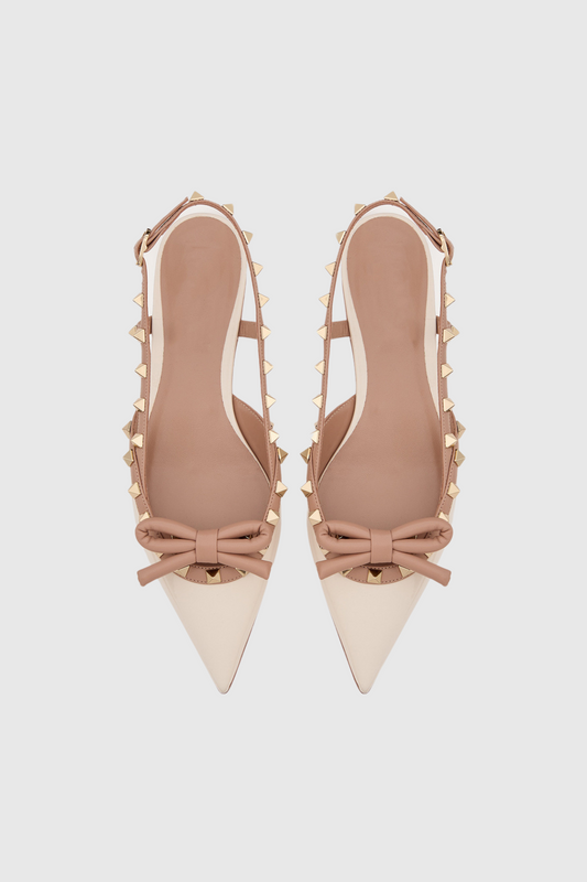 Alpha Studded Bow Flats in Apricot