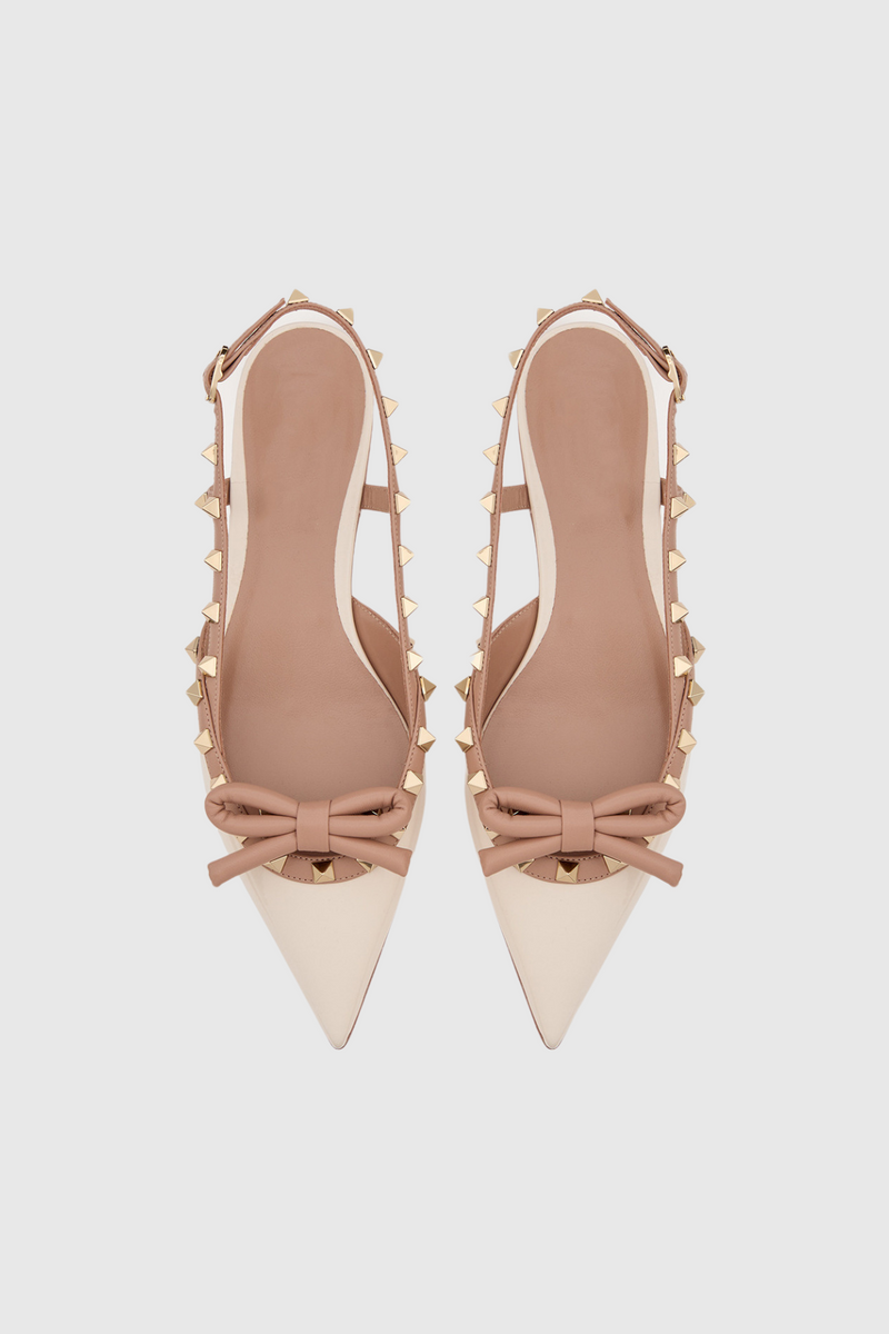 Alpha Studded Bow Flats in Apricot