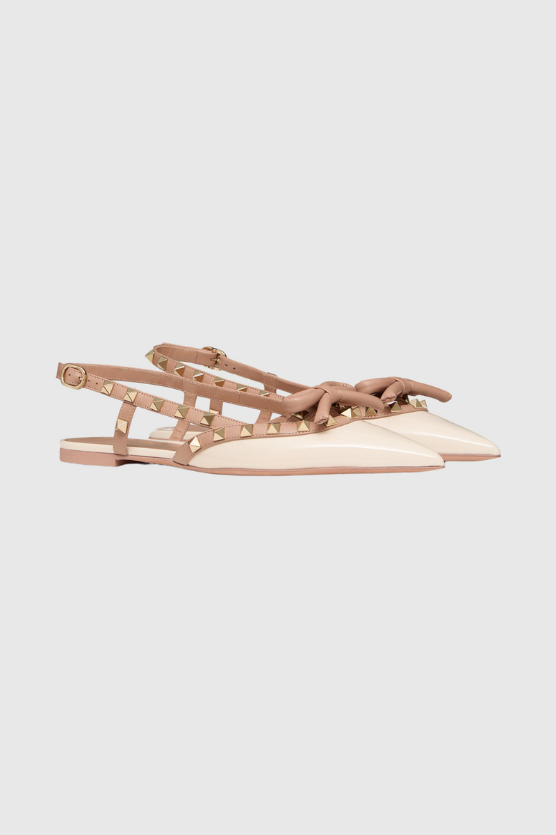 Alpha Studded Bow Flats in Apricot