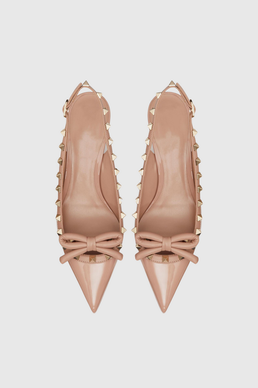 Alpha Studded Bow Flats in Pink