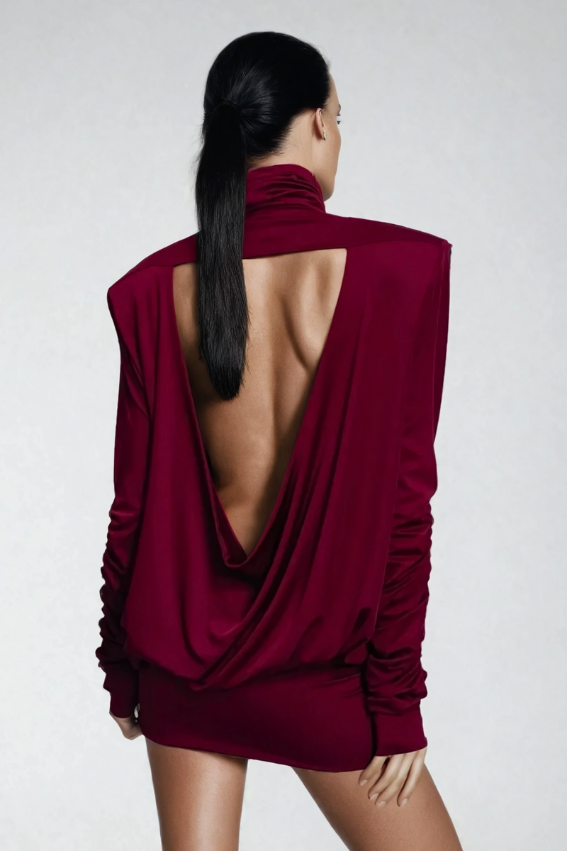 Alphonsus Backless Ruch Mini Dress in Red