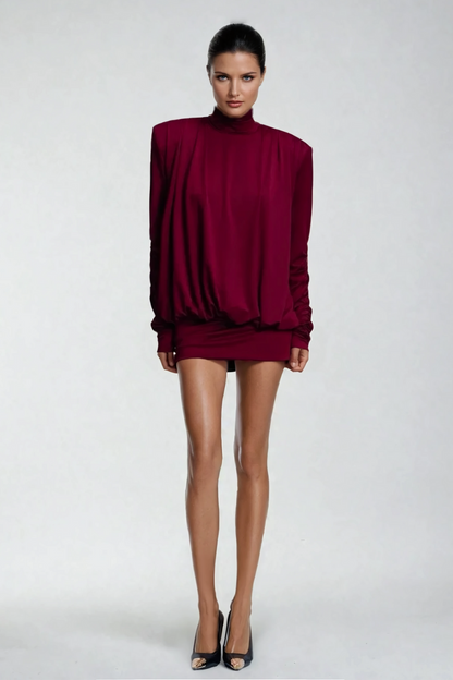 Alphonsus Backless Ruch Mini Dress in Red