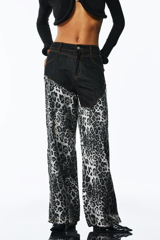 Amali Deconstruct Asymmetric Leopard Pants in Black