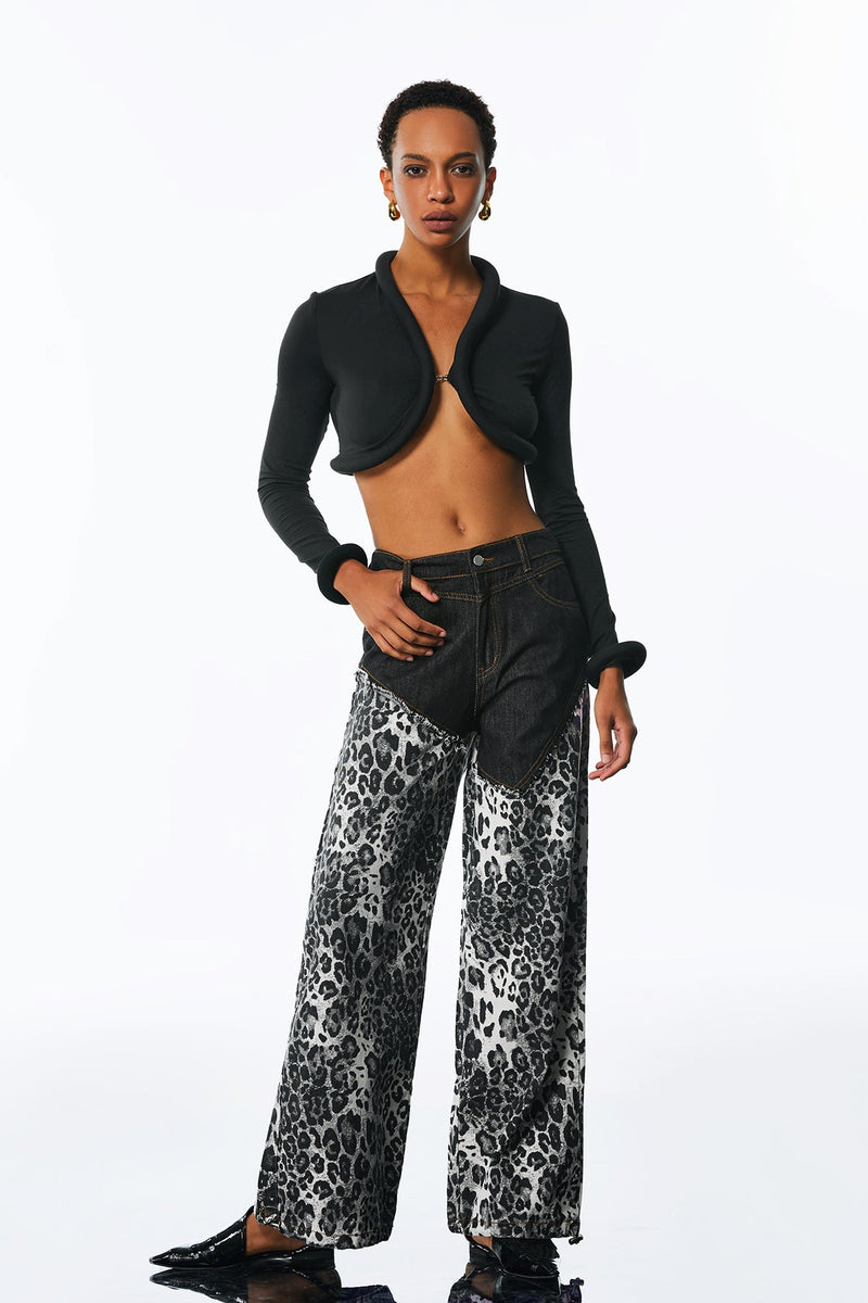 Amali Deconstruct Asymmetric Leopard Pants in Black