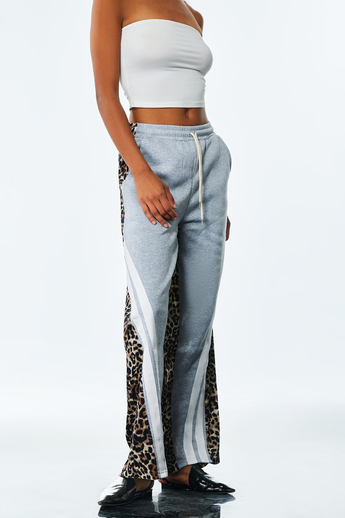 Amando Deconstruct Stripe Leopard Pants in Grey