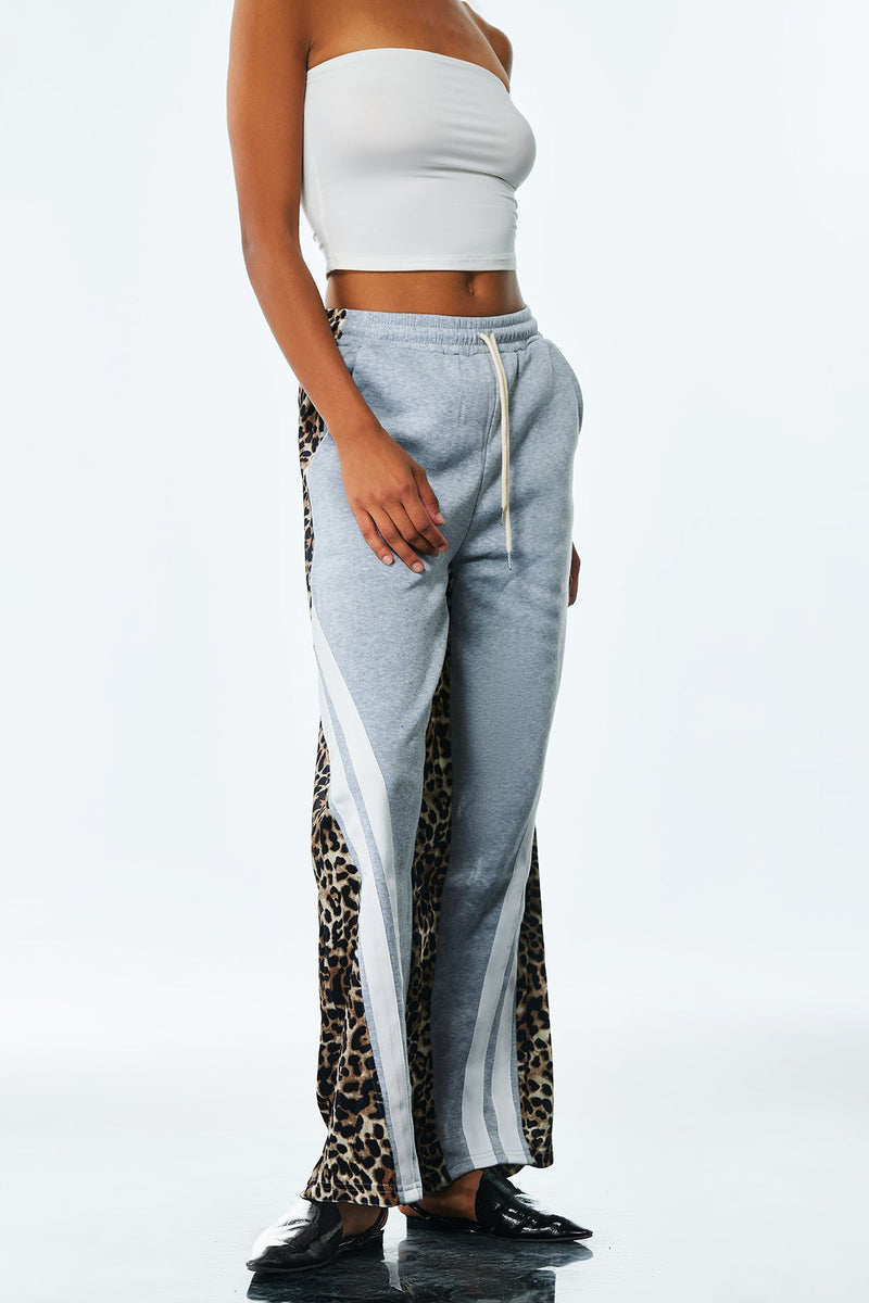 Amando Deconstruct Stripe Leopard Pants in Grey