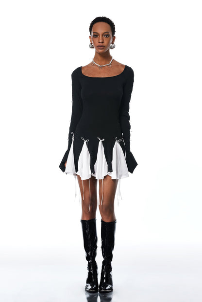 Amarante Bow Ruffle Fringe Mini Dress