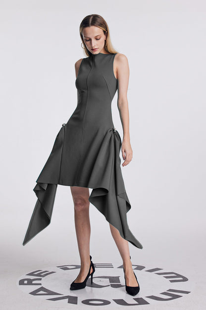 Amato Sleeveless Fringe Mini Dress in Black