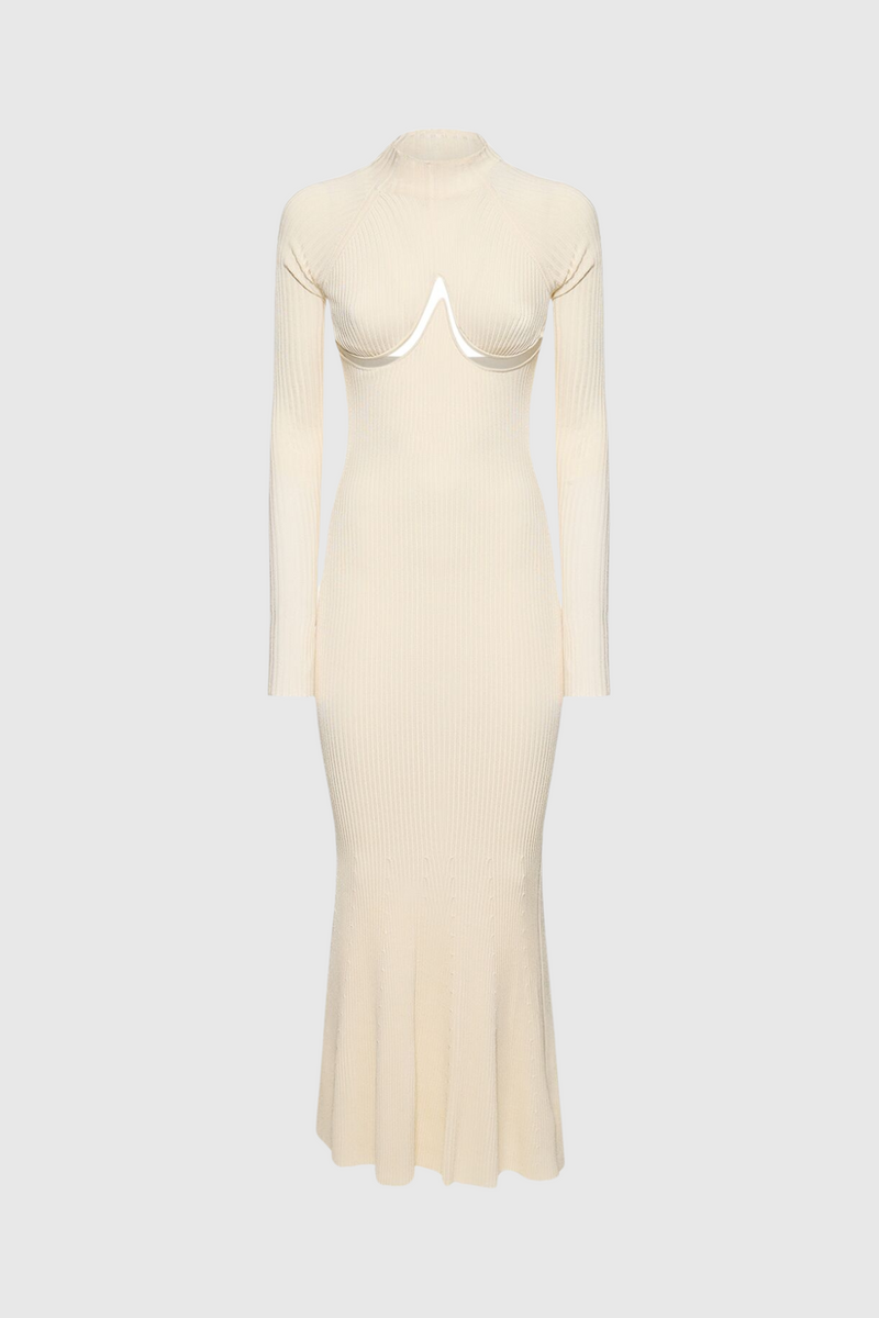 Amaury Cutout Ruffle Knit Maxi Dress in Apricot