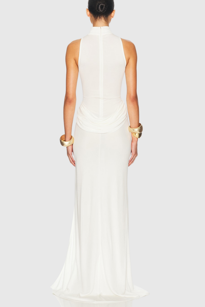Amaya Draped Sleeveless Split Maxi Dress - White