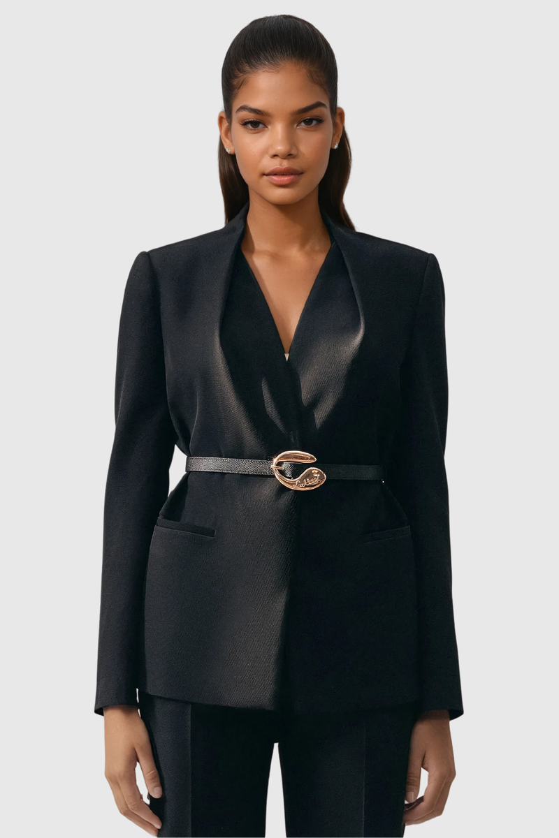 Ambrogio Plunge Buckle Pants Set in Black