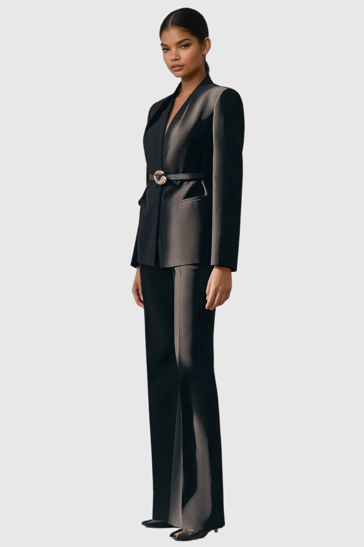 Ambrogio Plunge Buckle Pants Set in Black