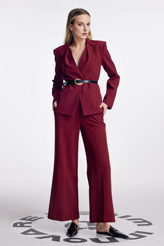 Ambrogio Plunge Buckle Pants Set in Red