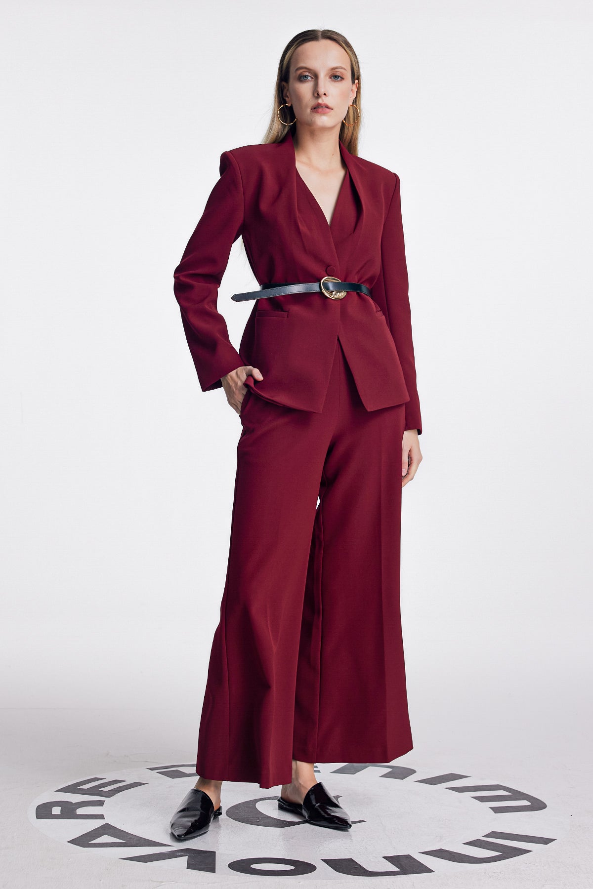 Ambrogio Plunge Buckle Pants Set in Red