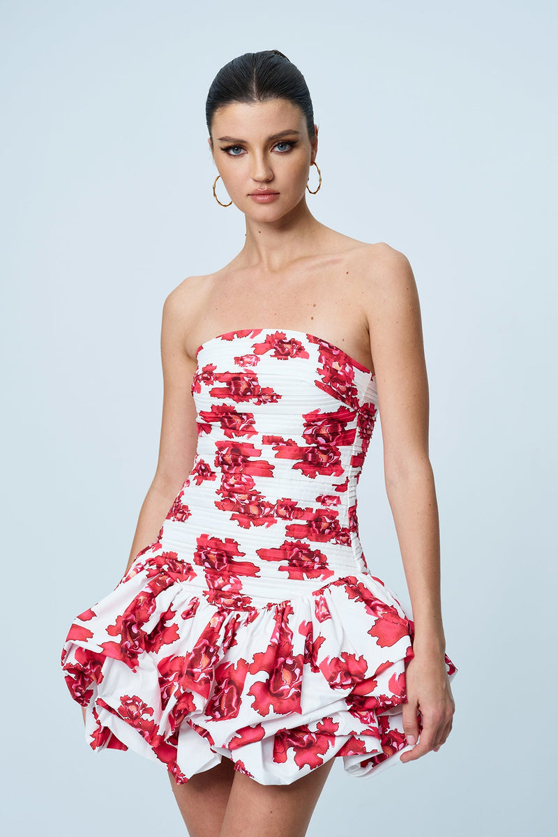 Americus Ruch Strapless Mini Dress in Red