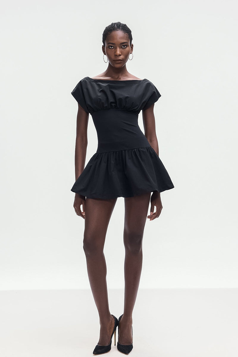 Amery Ruch Ruffle Deconstruct Mini Dress in Black