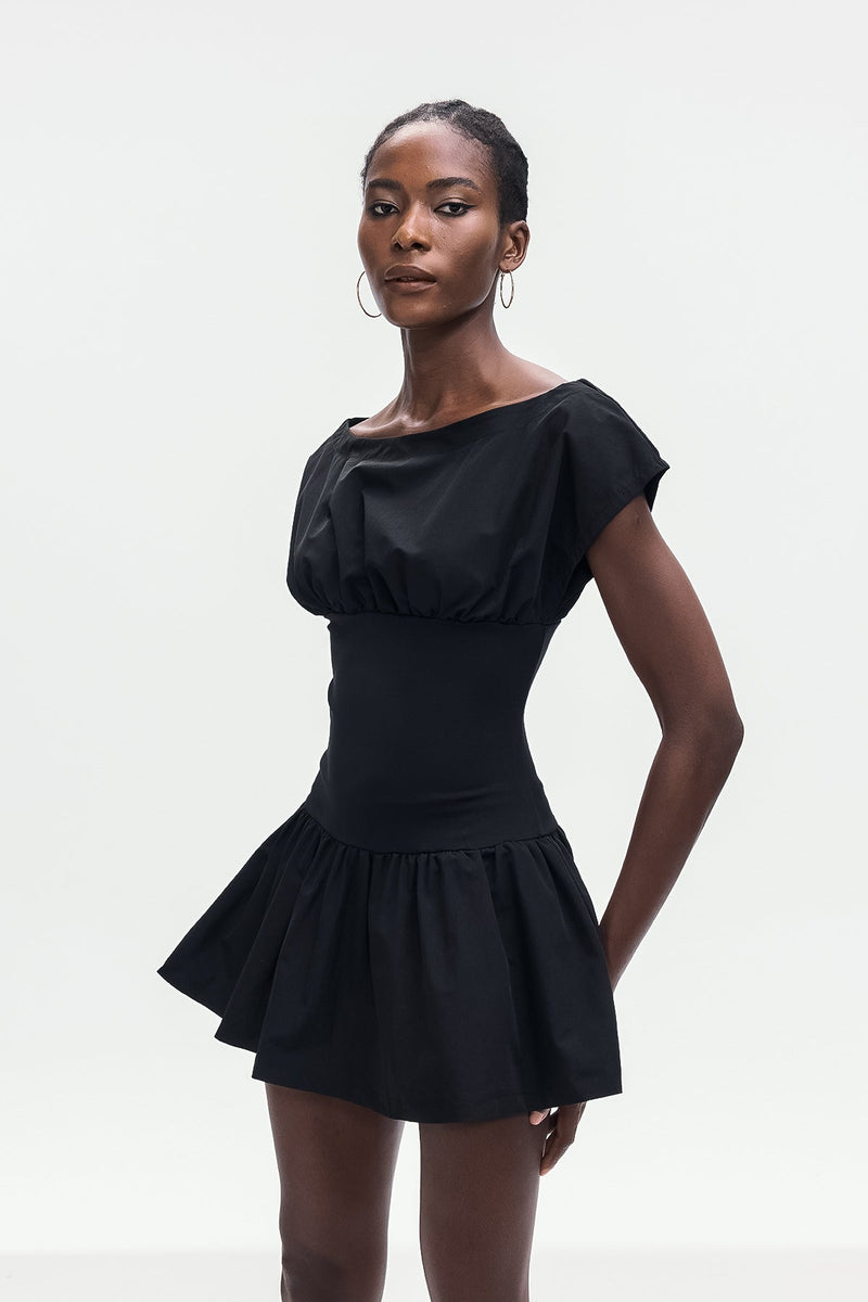 Amery Ruch Ruffle Deconstruct Mini Dress in Black