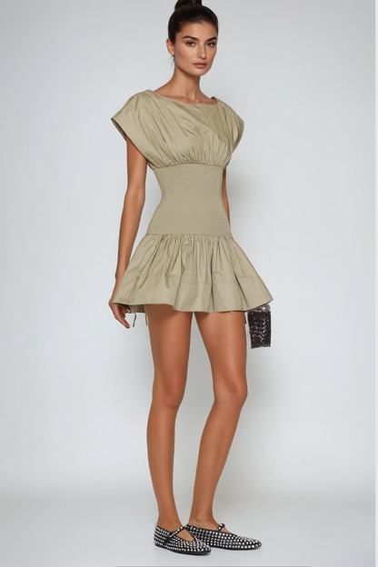 Amery Ruch Ruffle Deconstruct Mini Dress in Khaki