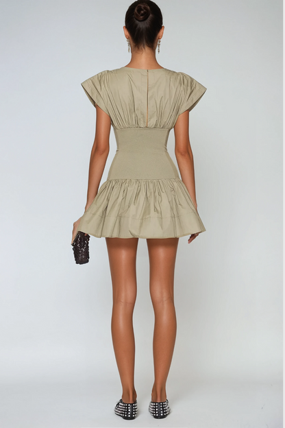 Amery Ruch Ruffle Deconstruct Mini Dress in Khaki