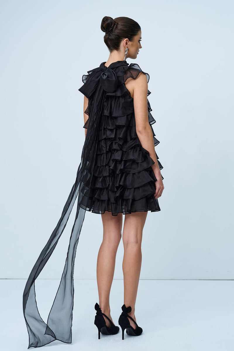 Ames Ruffle Ruch Sleeveless Mini Dress