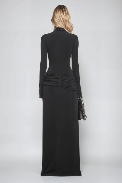 Amiah Ruch Lapel Maxi Dress in Black
