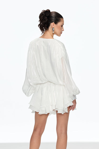 Aminah Lace Up Ruch Ruffle Mini Dress