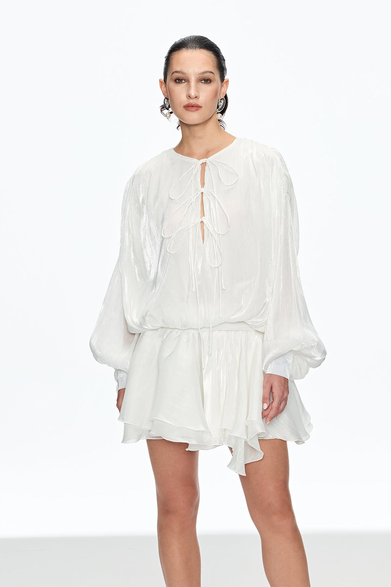 Aminah Lace Up Ruch Ruffle Mini Dress