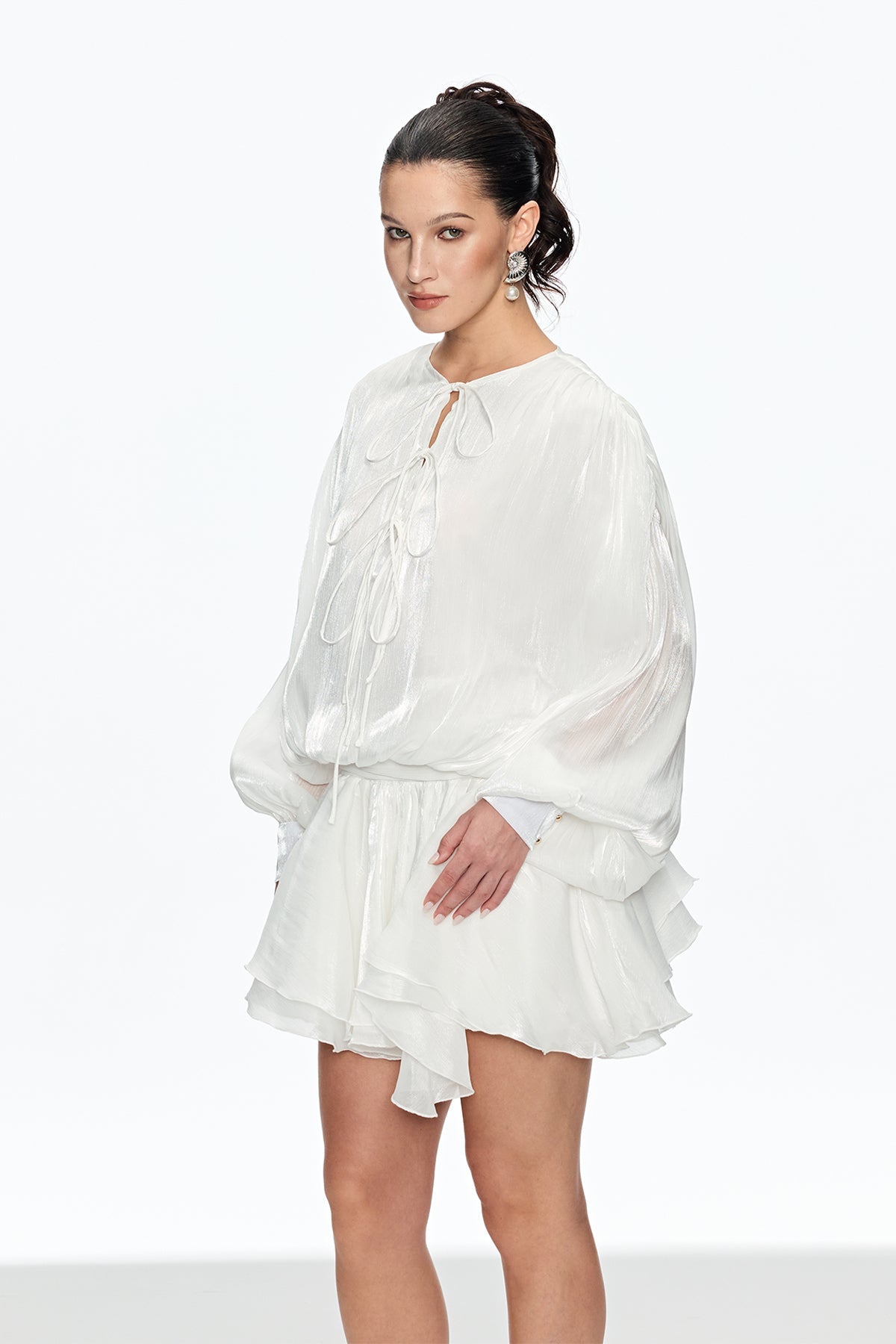 Aminah Lace Up Ruch Ruffle Mini Dress
