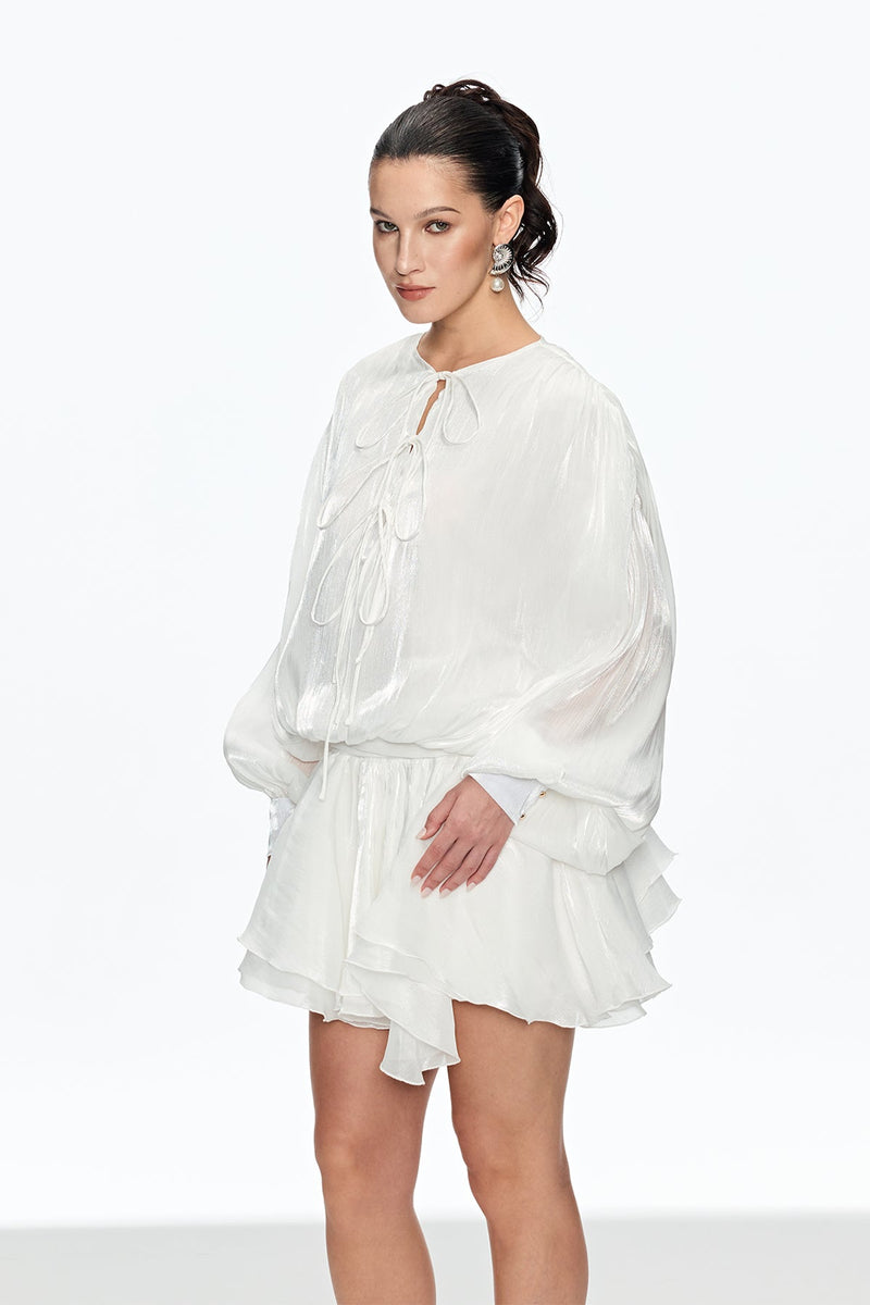 Aminah Lace Up Ruch Ruffle Mini Dress