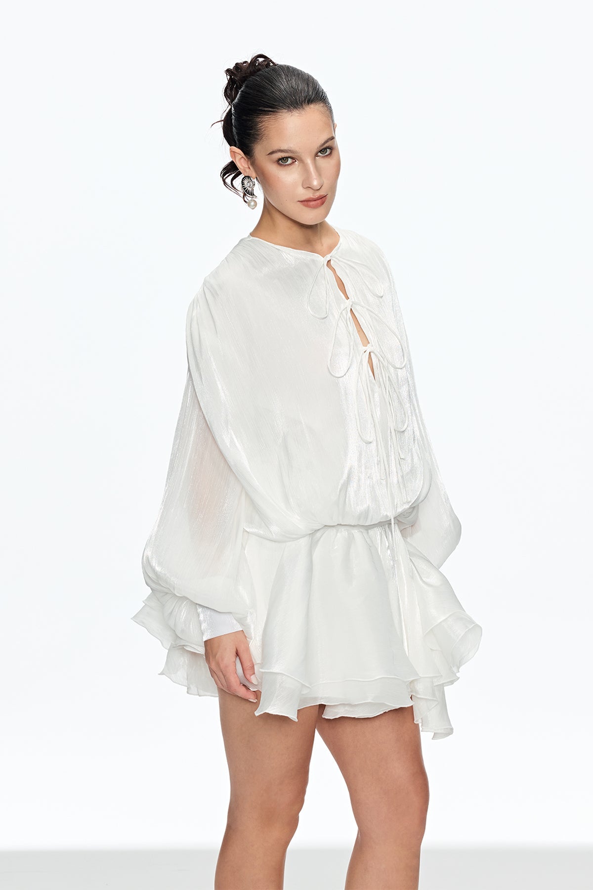 Aminah Lace Up Ruch Ruffle Mini Dress