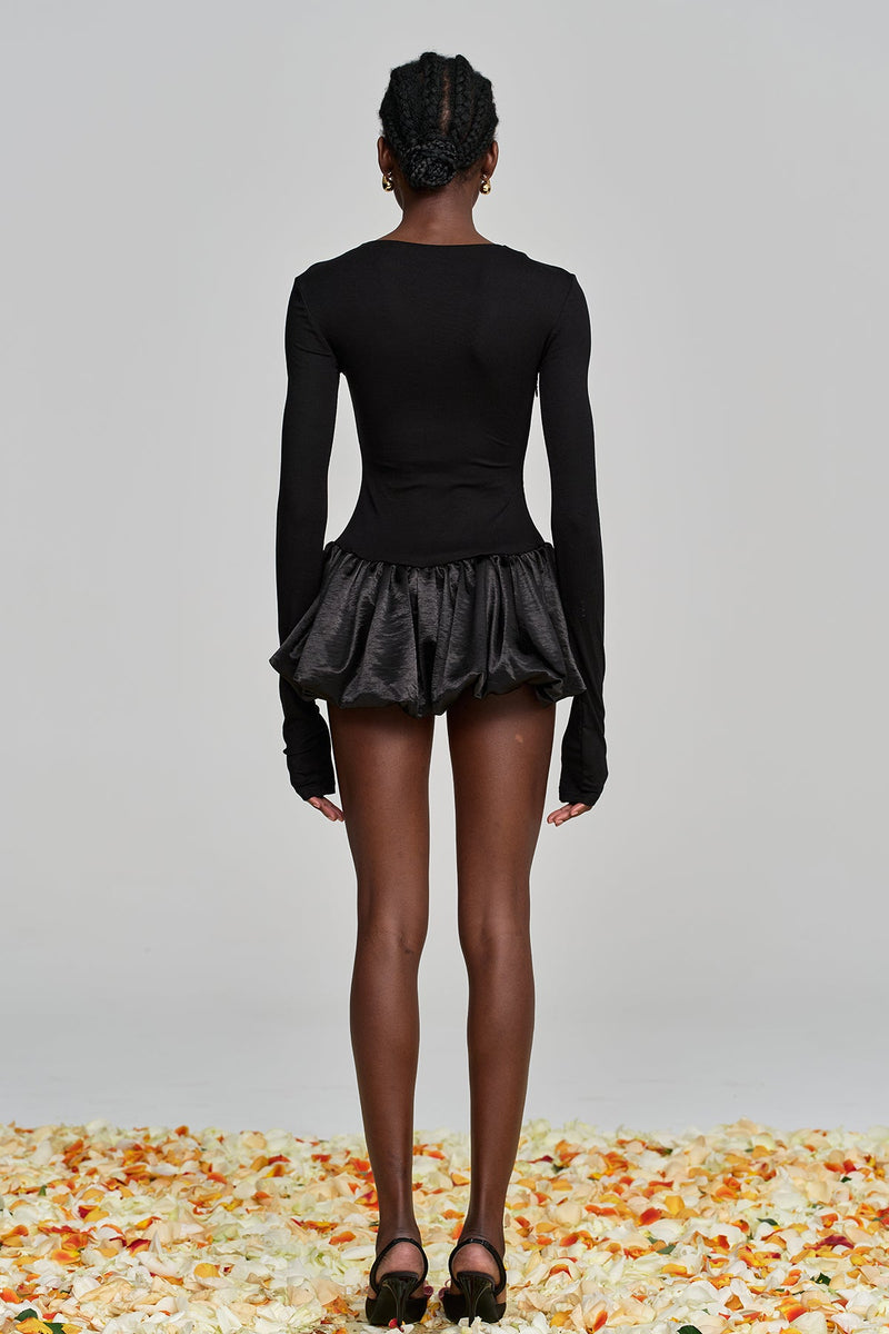 Aminta Lace Up Cutout Ruffle Mini Dress