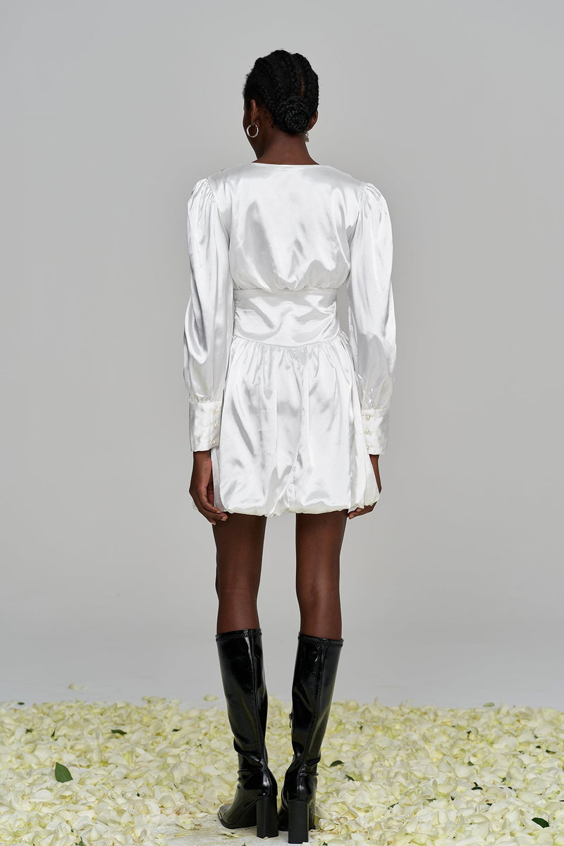 Amita V Neck Ruch Satin Mini Dress