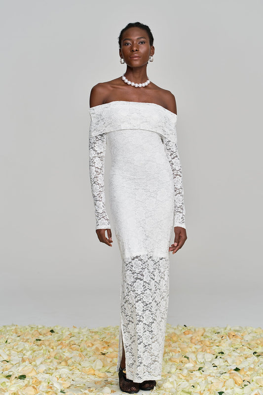 Amjad Floarl Off Shoulder Lace Maxi Dress