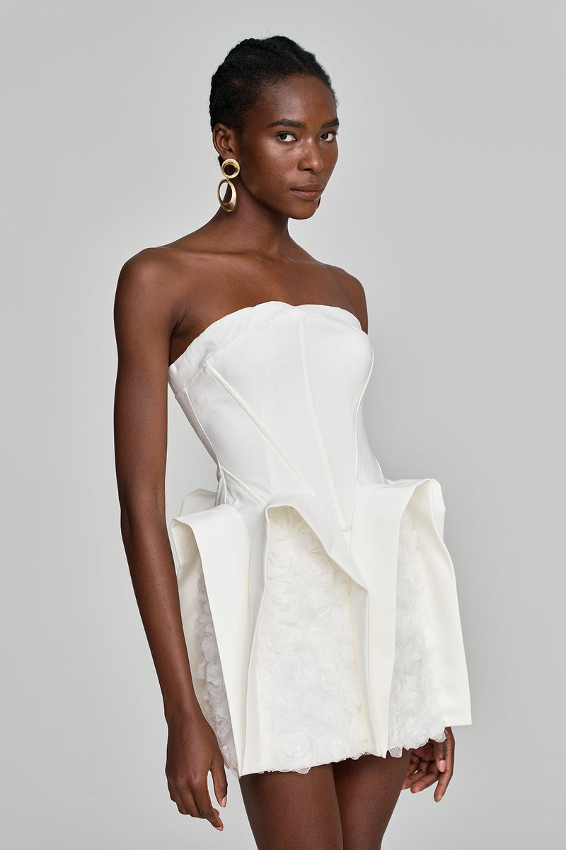 Amma Strapless Deconstruct Flower Mini Dress