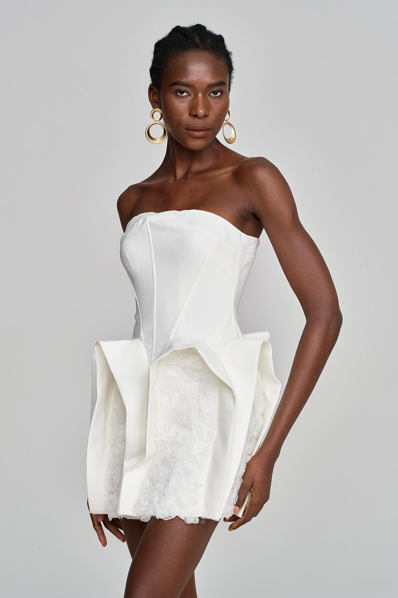 Amma Strapless Deconstruct Flower Mini Dress