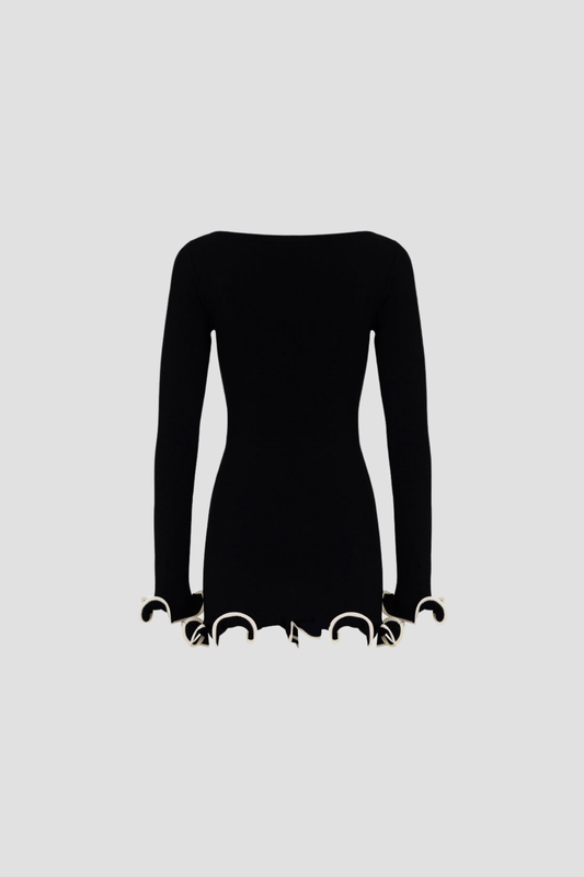 Anand Asymmetric Wavy Long Sleeve Mini Dress in Black