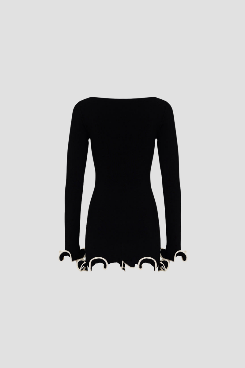 Anand Asymmetric Wavy Long Sleeve Mini Dress in Black